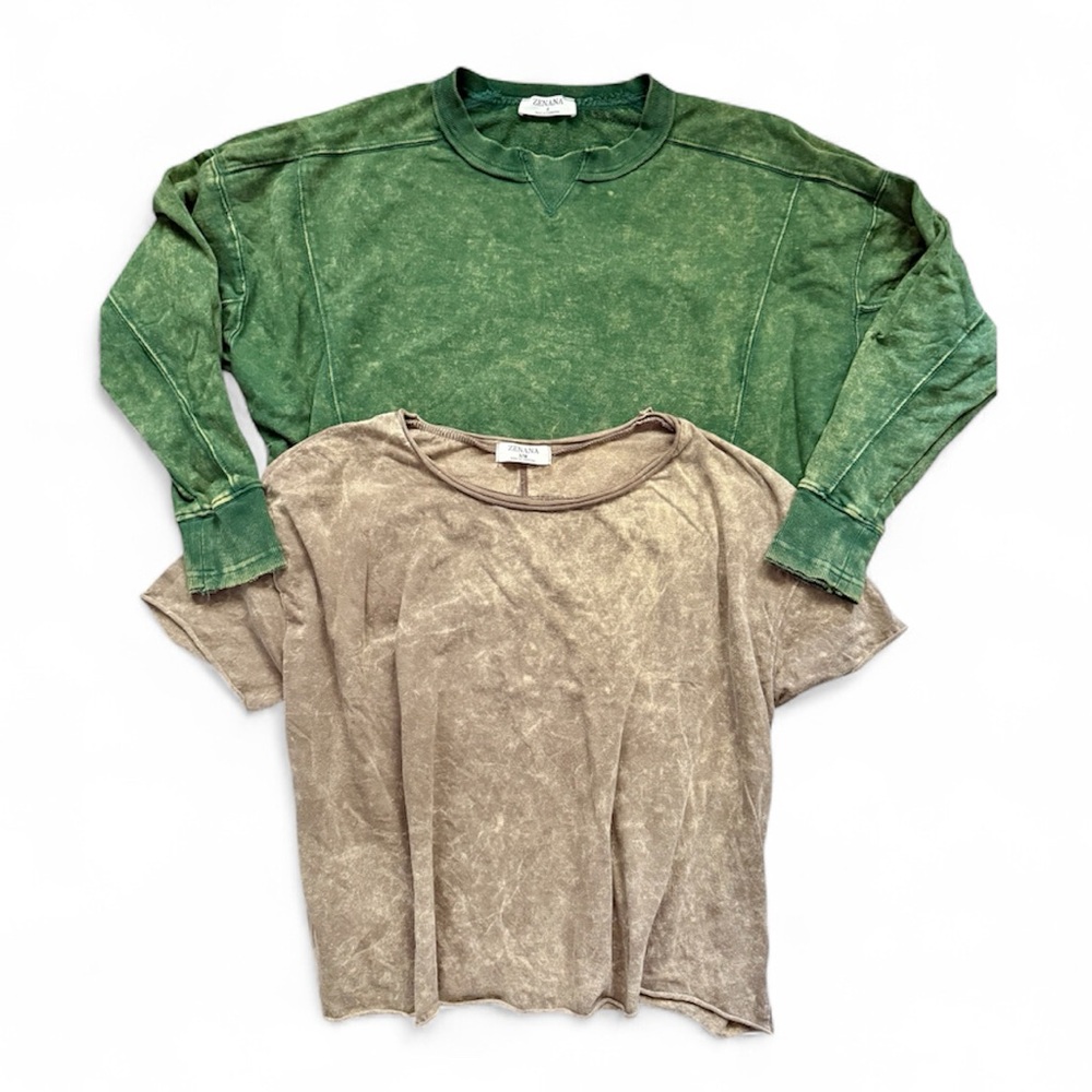 Zenana Cropped Mineral Wash Pullover and Crew Neck Short Sleeve Crop Box Tee